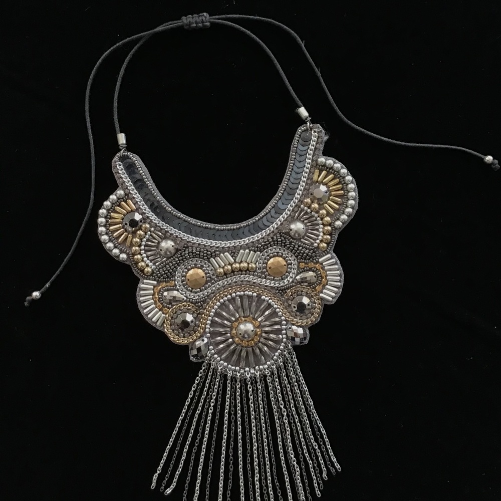 Adjustable Embroidered Beaded Statement Necklace - image 7